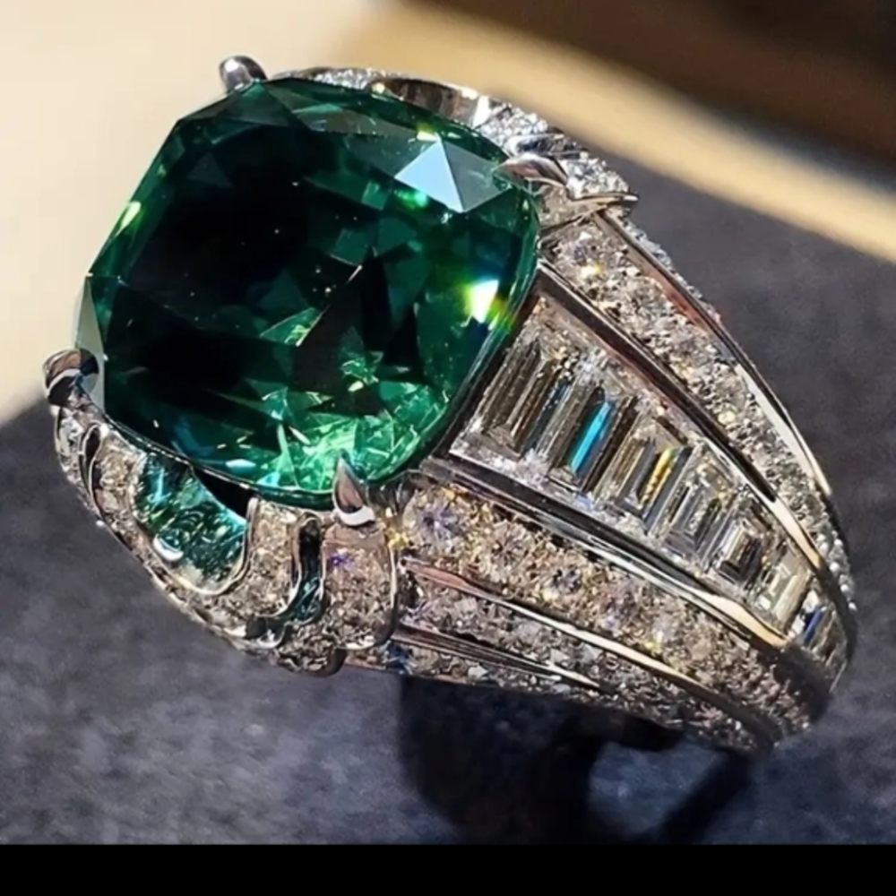 Elegant Green and Silver plated Women's Ring with top quality cubic zirconias